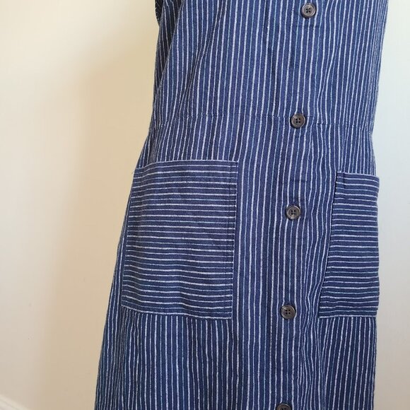 Old Navy Linen Blend Striped Button Front Midi Dress XL Pockets Cottagecore - Picture 3 of 9